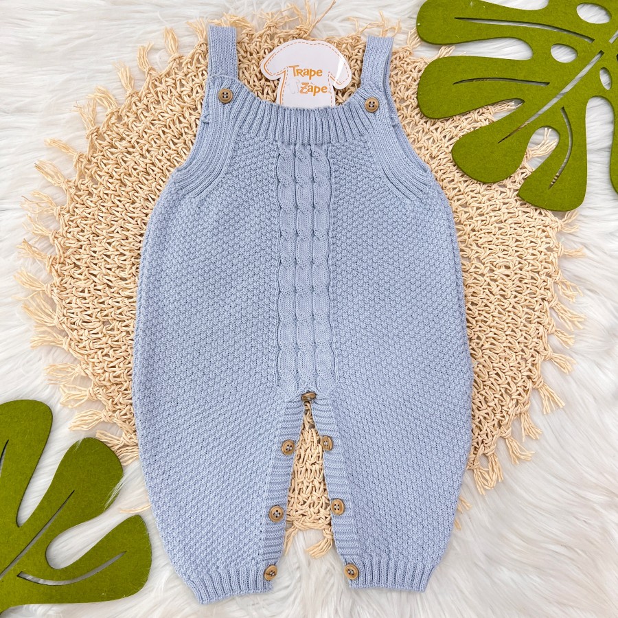 Jardineira de linha pipoca azul bebê